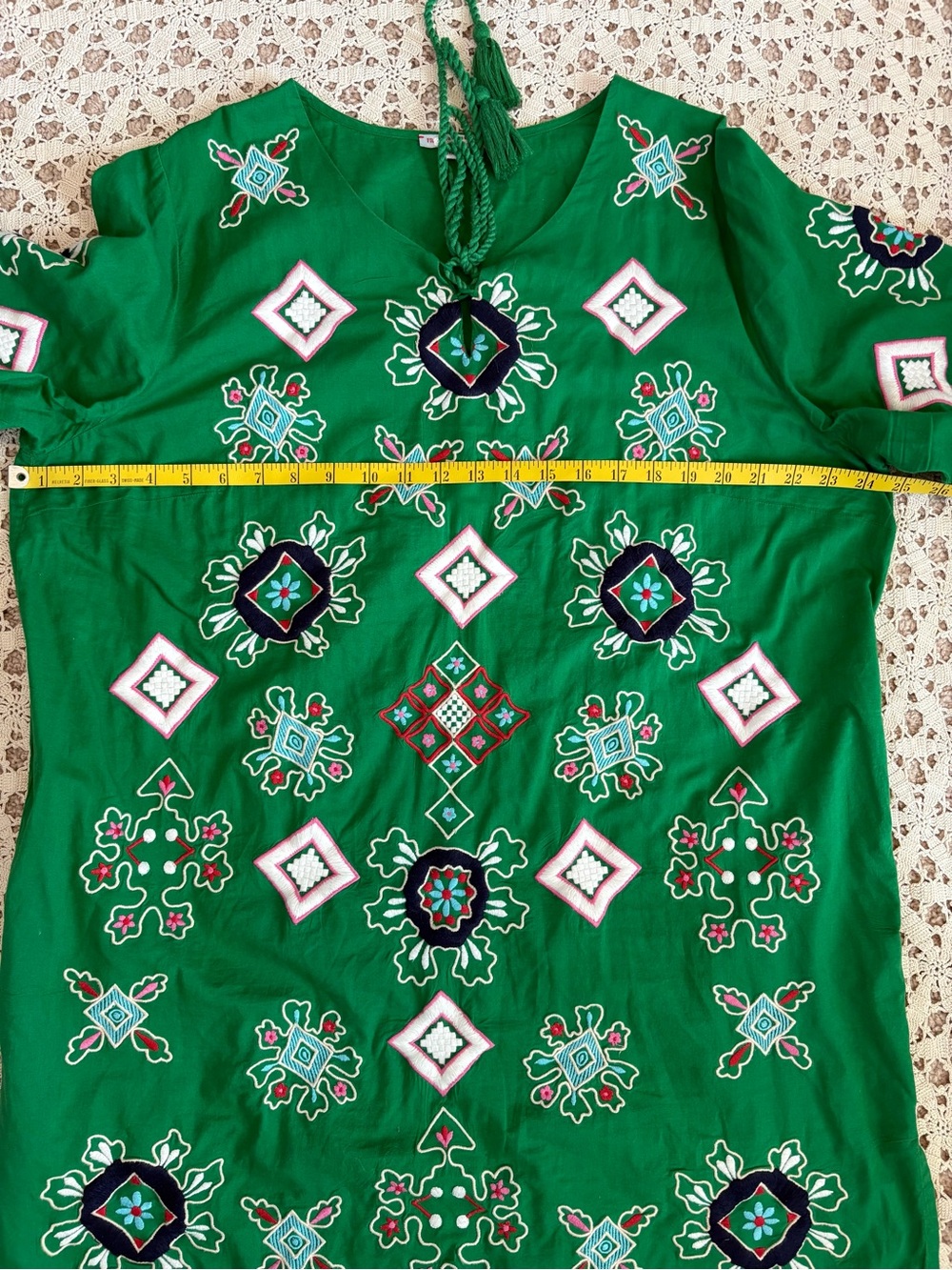 Frances Valentine Green Embroidered Tunic Shift Dress Size 1X - Picture 10 of 12